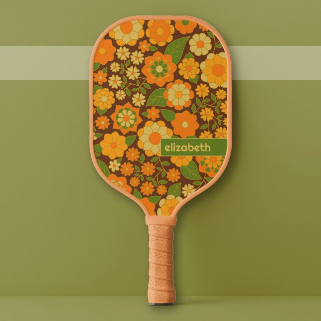 Raquette De Pickleball Motif Floral Retro tendance Bloc de nom personnali (Custom Pickleball Paddle)