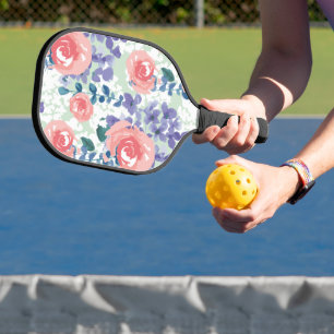 Raquette De Pickleball Motif floral simple design aquarelle rose vert