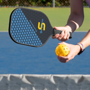 Raquette De Pickleball Motif géométrique moderne Fer bleu Nom personnalis