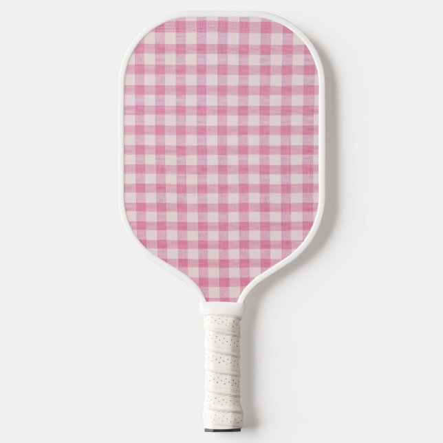 Raquette De Pickleball Motif Gingham Rose Bébé (Recto)