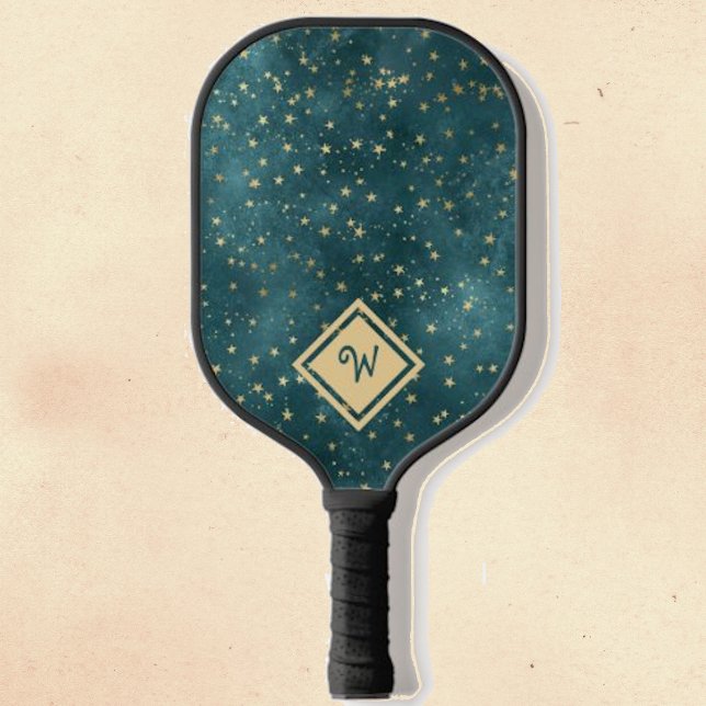 Raquette De Pickleball Motif Gold Star avec Monogramme Or Initial (Créateur téléchargé)