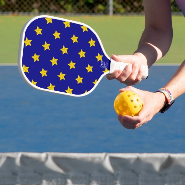 Raquette De Pickleball Motif Gold Stars, Bleu Marine, Exclusive (Insitu)