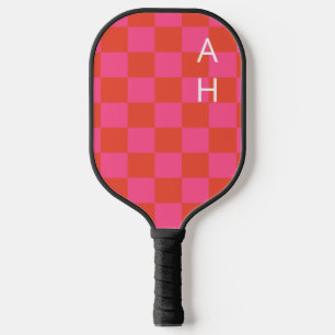 Raquette De Pickleball Motif Monogramme en carton rose et orange