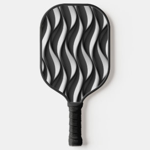 Raquette De Pickleball Motif ondulé noir et blanc tridimensionnel