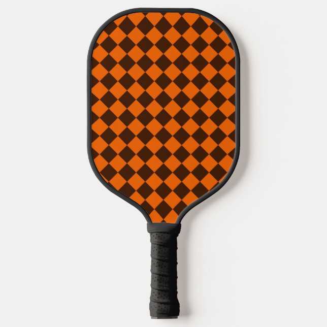 Raquette De Pickleball Motif Orange Brown Diamond Checker (Recto)