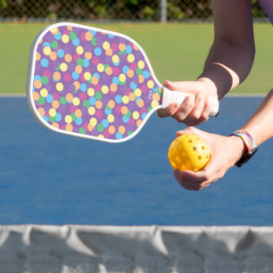 Raquette De Pickleball Motif Polka-Dots multicolores sur violet