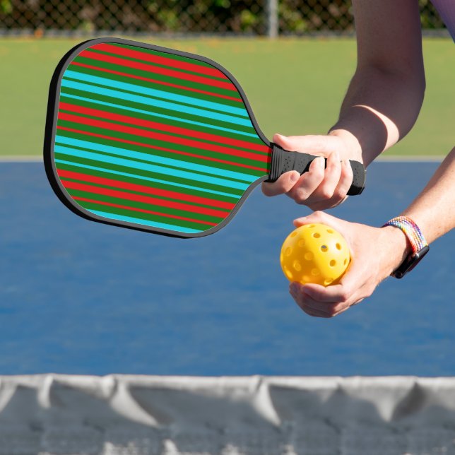 Raquette De Pickleball Motif rayures vert rouge bleu   (Insitu)