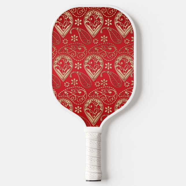 Raquette De Pickleball Motif Red Gold Paisley Bandana (Recto)