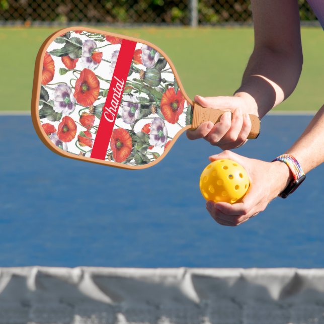 Raquette De Pickleball Motif Red Poppies personnalisé (Insitu)