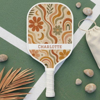 Raquette De Pickleball Motif Rétro Boho Nom Personnalisé