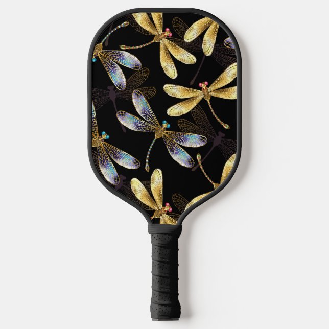 Raquette De Pickleball Motif sans couture avec libellules d'or (Recto)