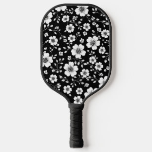 Raquette De Pickleball Motif sans couture floral vintage noir et blanc (1