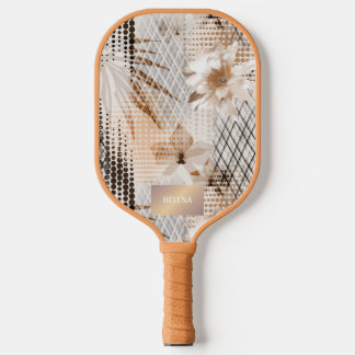 Raquette De Pickleball Motif tropicale grise, beige.