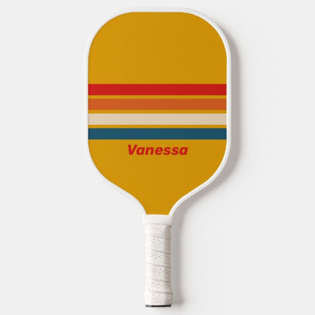 Raquette De Pickleball Moutarde Rétro sur Striation avec Nom (Recto)