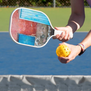 Raquette De Pickleball Mur, porte et fenêtre rouge, bleu et gris