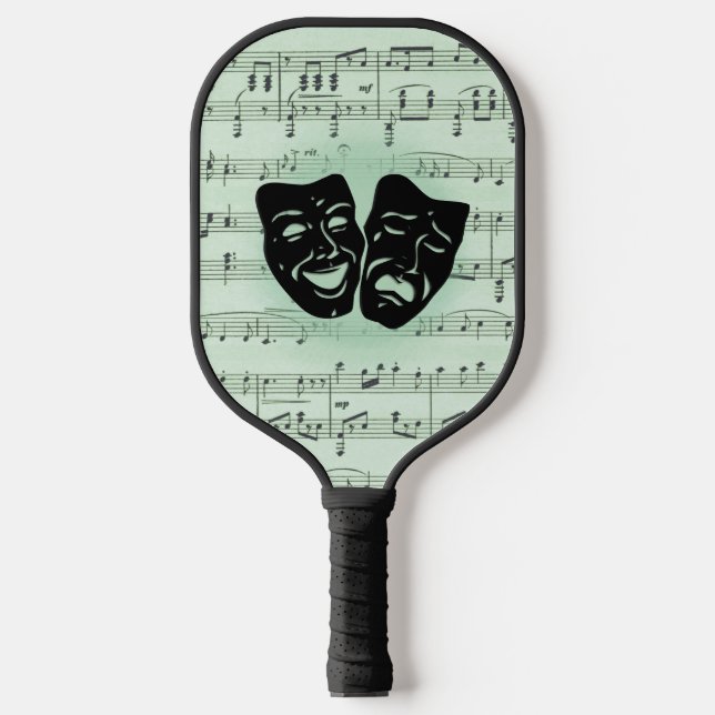 Raquette De Pickleball Musique verte et masques grecs de théâtre (Recto)