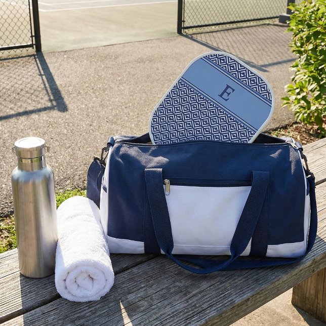 Raquette De Pickleball Navy Geometric Chevron Monogram Design (Créateur téléchargé)