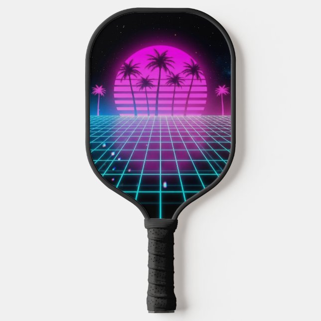 Raquette De Pickleball Neon Electric Palms Retro Vaporwave Custom Pickleb (Recto)