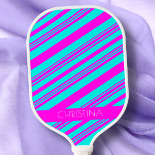 Raquette De Pickleball Neon Rose et Bleu Gris tendance Nom élégant