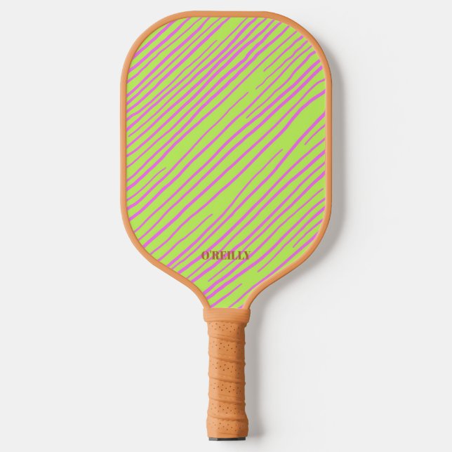 Raquette De Pickleball Neon Vert et Brown Monogramme moderne (Recto)