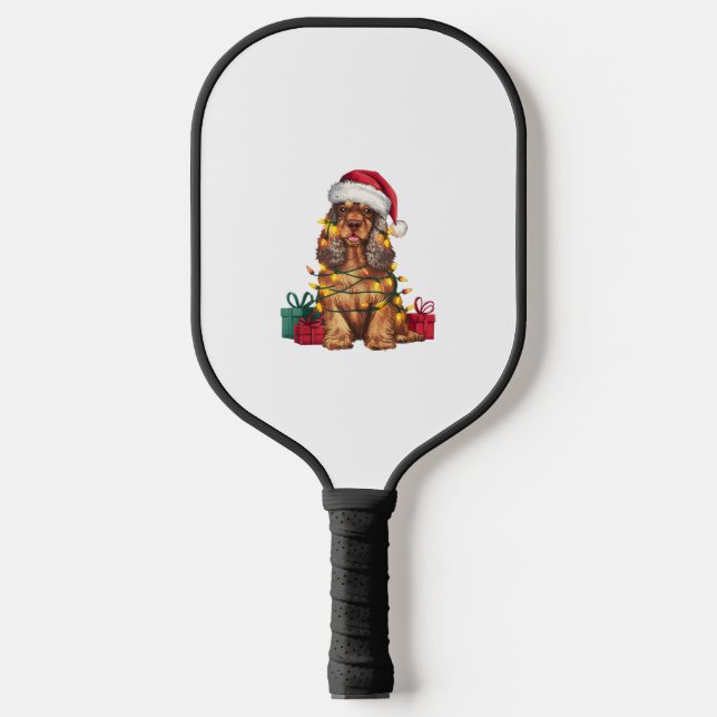 Raquette De Pickleball Noël Éclairage Santa Chapeau Cocker Spaniel Chien  (Recto)