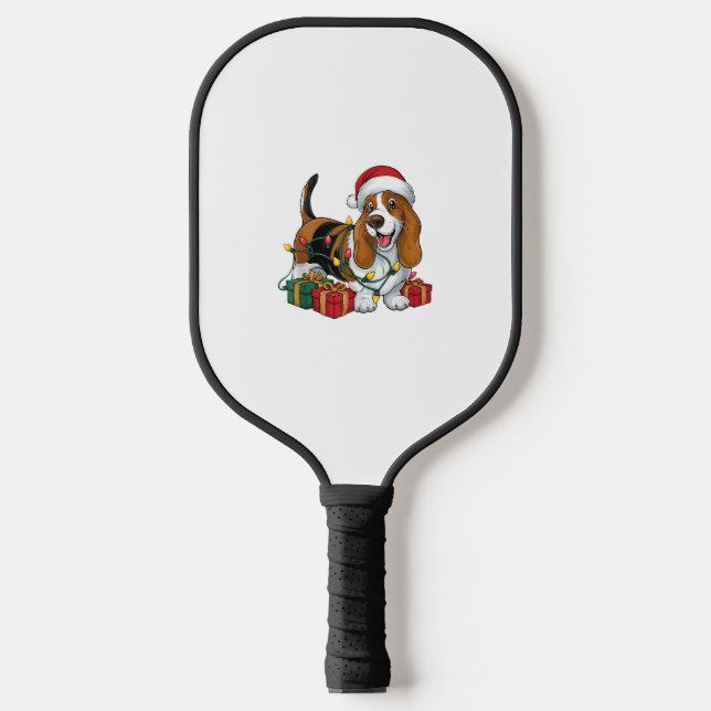 Raquette De Pickleball Noël Éclairage Santa Hat Basset Hound Chien Noël (Recto)