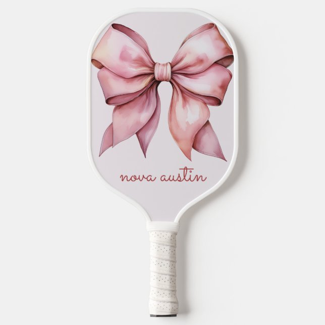 Raquette De Pickleball Nœud Papillon Rose Tendance Personnalisé Avec Nom  (Recto)