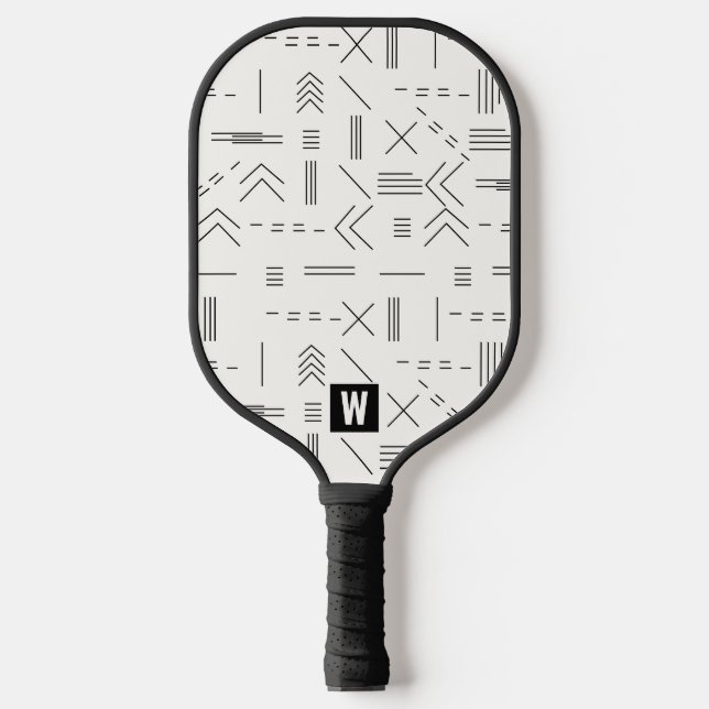 Raquette De Pickleball Noir Blanc magnifique Monogramme géométrique moder (Recto)