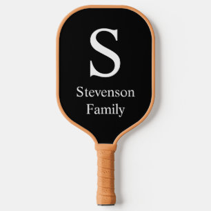 Raquette De Pickleball Noir Blanc Nom du monogramme Famille Pic personnal