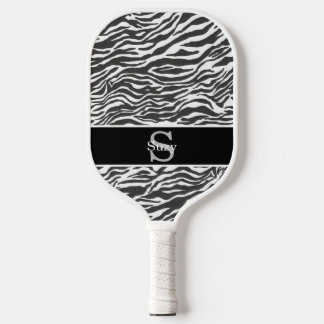 Raquette De Pickleball Noir Blanc Zèbre Animal Motif Monogramme initial