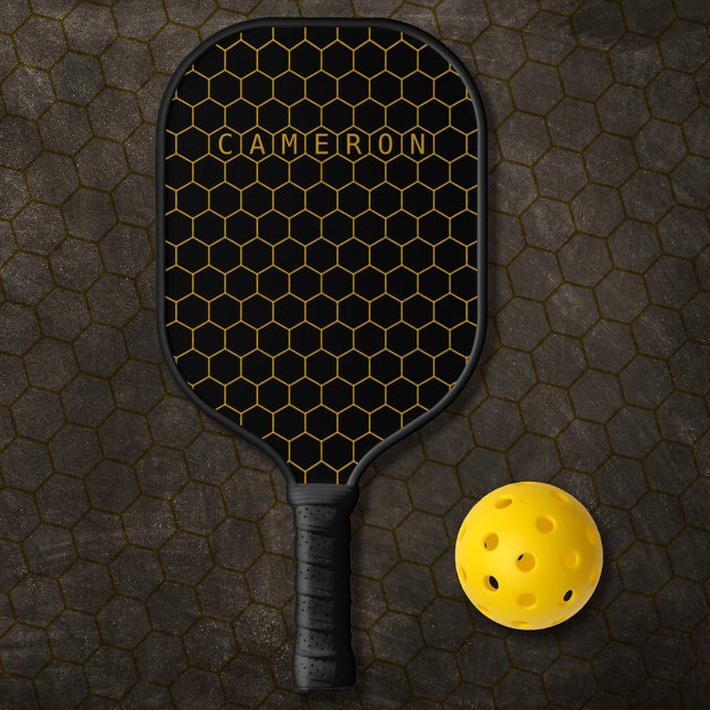 Raquette De Pickleball Noir de Motif de peigne d'or Abstrait moderne (Créateur téléchargé)