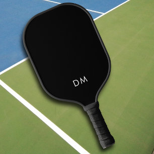 Raquette De Pickleball Noir et blanc Initiales simples Élégant moderne