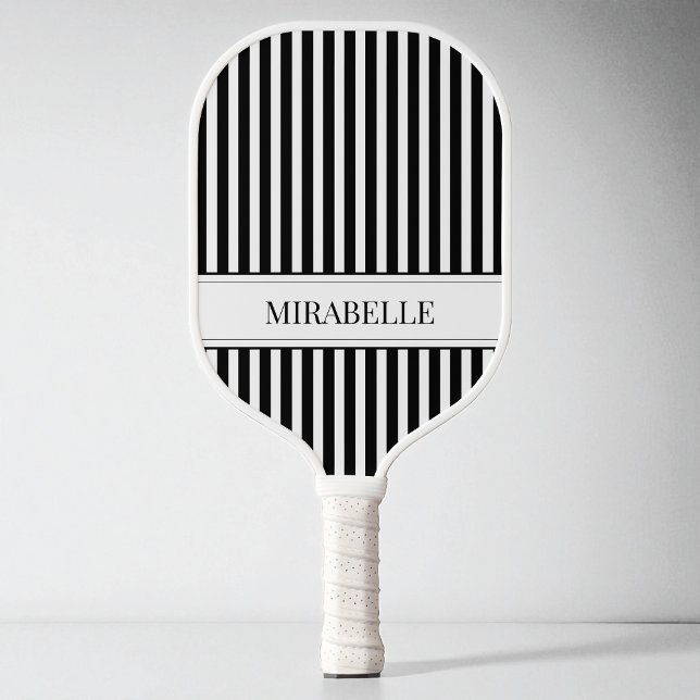Raquette De Pickleball Noir et Blanc Moderne Simple Rayures Professionnel (Black and White Modern Simple Stripes Professional Pickleball Paddle)