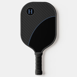 Raquette De Pickleball Noir et bleu moderne avec Monogramme rayé