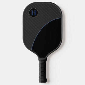 Raquette De Pickleball Noir et bleu moderne avec Monogramme rayé