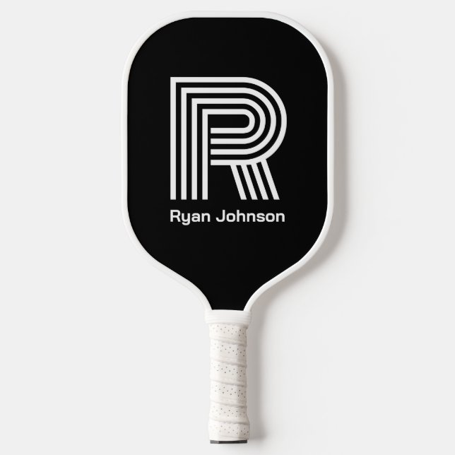 Raquette de Pickleball Noir Monogramme Moderne (Recto)