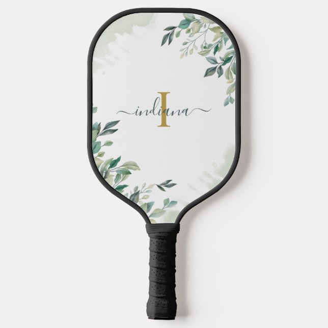 Raquette De Pickleball Nom de l'écriture de monogramme d'eucalyptus Anniv (Verso)