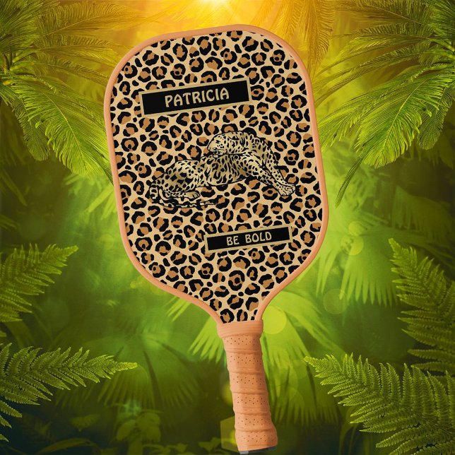 Raquette De Pickleball Nom de léopard élégant Personnaliser le message (Créateur téléchargé)
