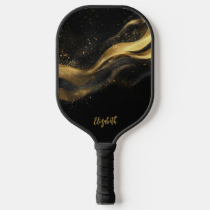 Raquette De Pickleball Nom de monogramme élégant or noir
