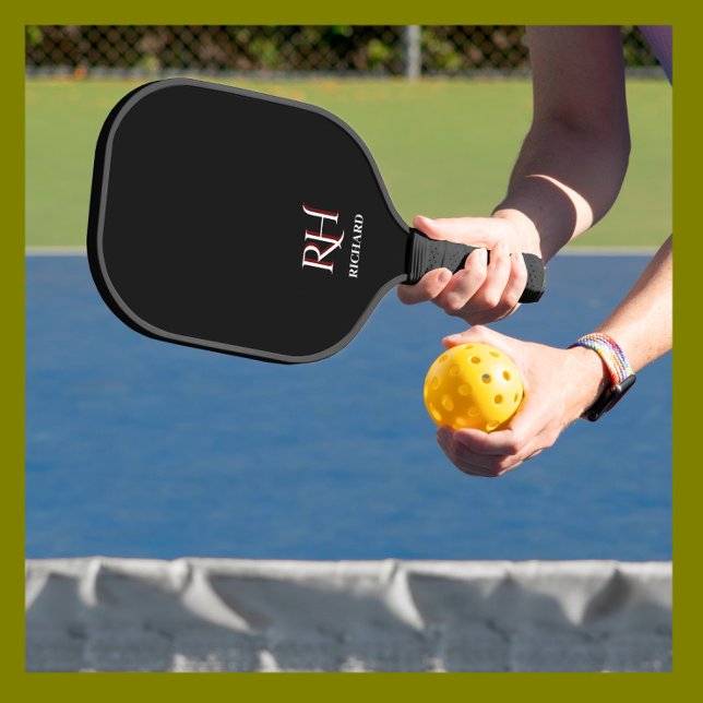 Raquette De Pickleball Nom de monogramme personnalisé noir blanc (Créateur téléchargé)