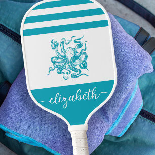 Raquette De Pickleball Nom de poulpe de plage côtière bleu turquoise vint