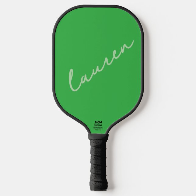 Raquette De Pickleball Nom de script néon vert moderne  (Recto)