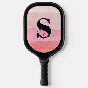 Raquette De Pickleball Nom de script rose monogramme personnalisé