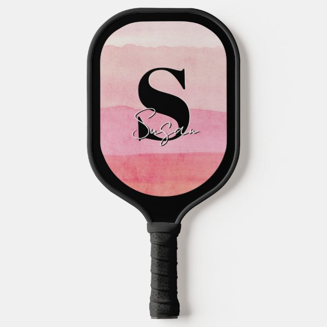 Raquette De Pickleball Nom de script rose monogramme personnalisé (Recto)