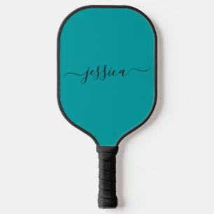 Raquette De Pickleball Nom de script turquoise moderne pickleball paddle
