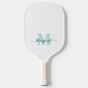 Raquette De Pickleball Nom de style bohème chic en monogramme sarcelle