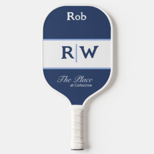 Raquette De Pickleball Nom du club personnalisé Monogramme Blanc Marine B