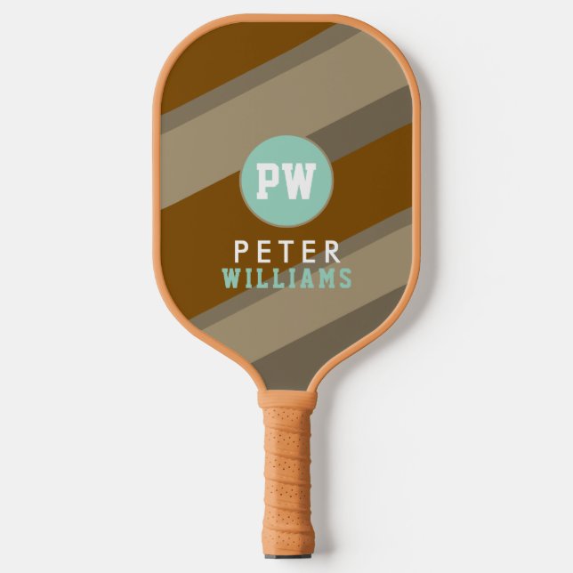 Raquette De Pickleball Nom du joueur Monogramme sur Tan rayé (Recto)