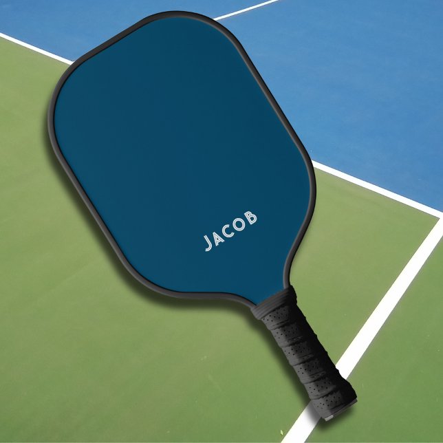 Raquette De Pickleball Nom du monogramme bleu de la marine noire moderne (Créateur téléchargé)