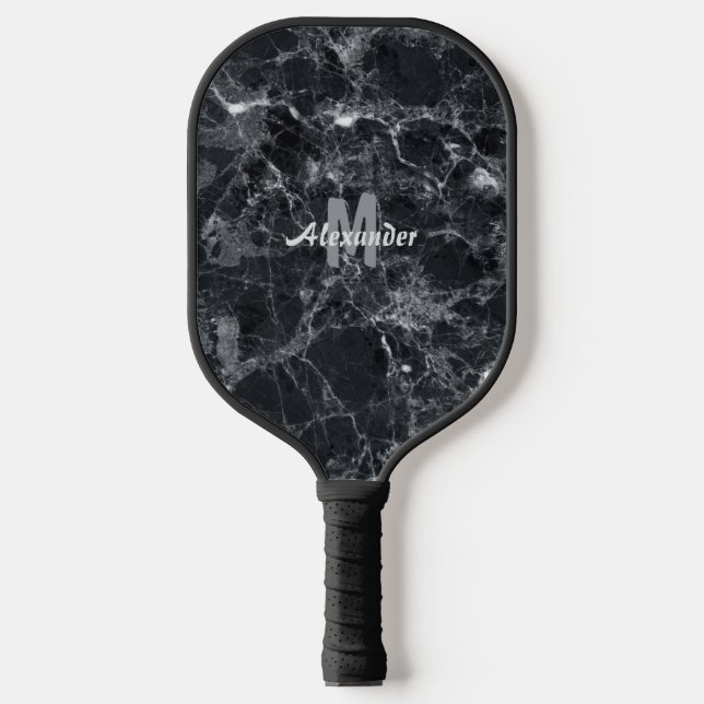 Raquette De Pickleball Nom du monogramme en marbre noir (Recto)